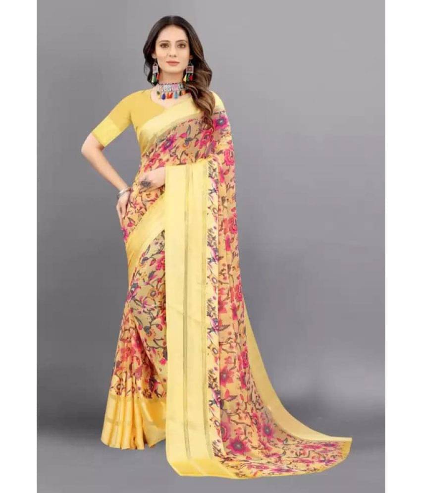 Sitanjali Georgette Printed Saree With Unstitched Blouse Piece ( Yellow ) Sitanjali Georgette Printed Saree With Unstitched Blouse Piece ( Yellow )