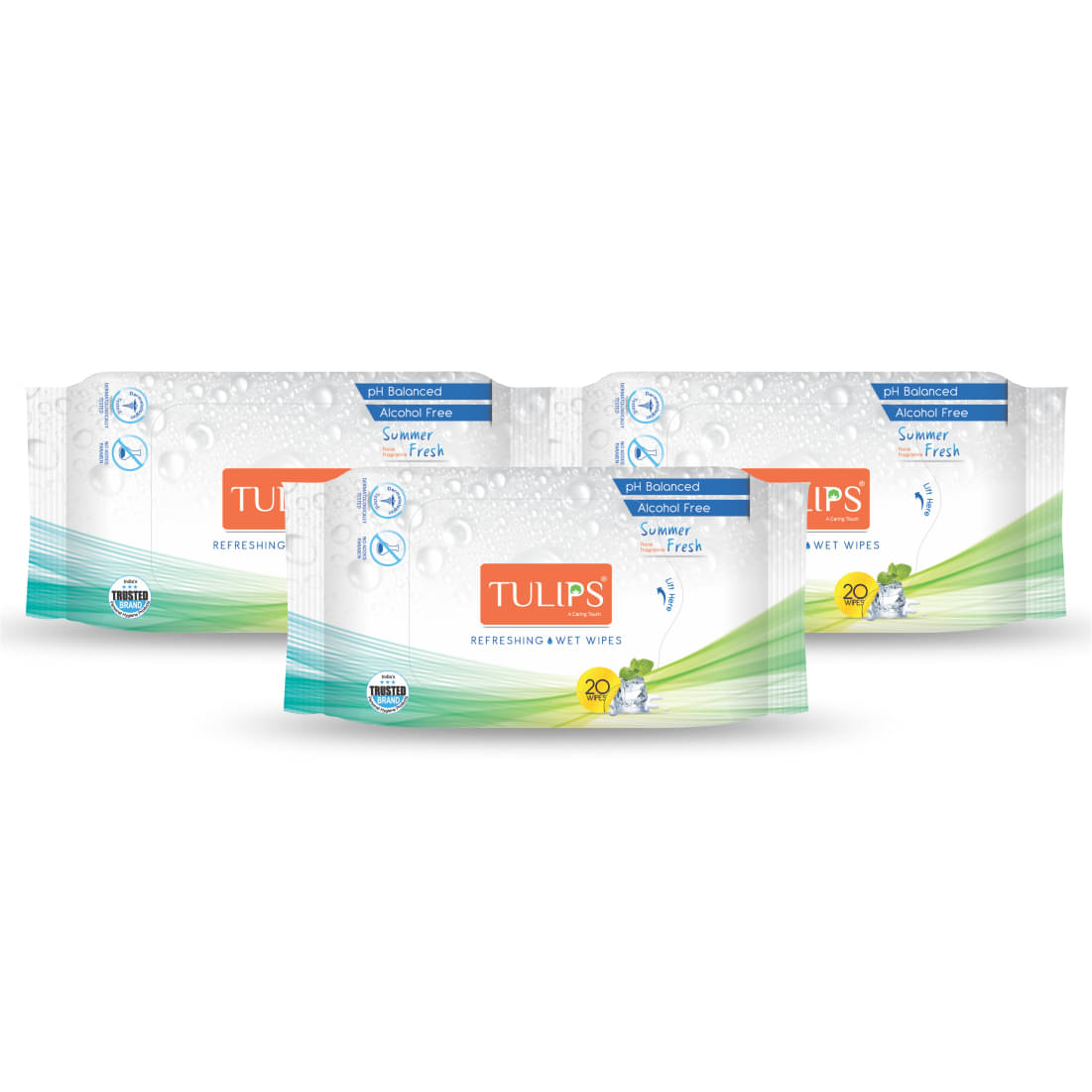     			Tulips Refreshing Wet Wipes Summer Fresh Fragrance (3 pack x 20 wipes) Makeup Remover Wipes 317 g