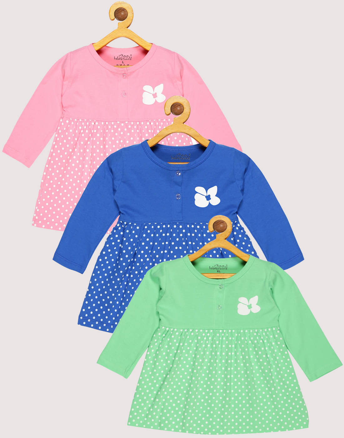     			Babeezworld Pack of 3 Baby Girls 100% Cotton Frock ( Multi )