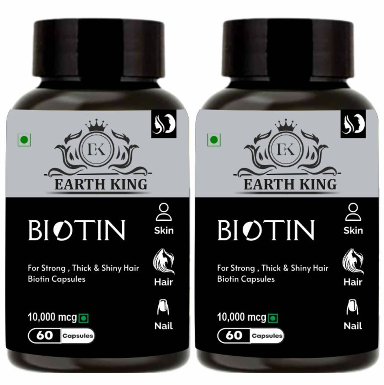 EARTH KING Biotin Capsule for Hair Growth & Hair Care Capsule, 60 Capsules Each (Pack of 2)
