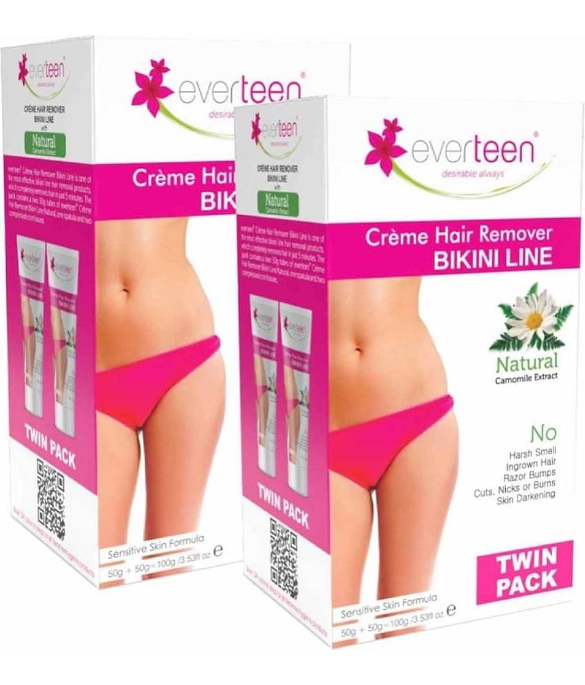 Everteen Natural Bikini Line Hair Remover Creme for Women, Twin Pack (50g + 50 g) Each (Pack of 2)