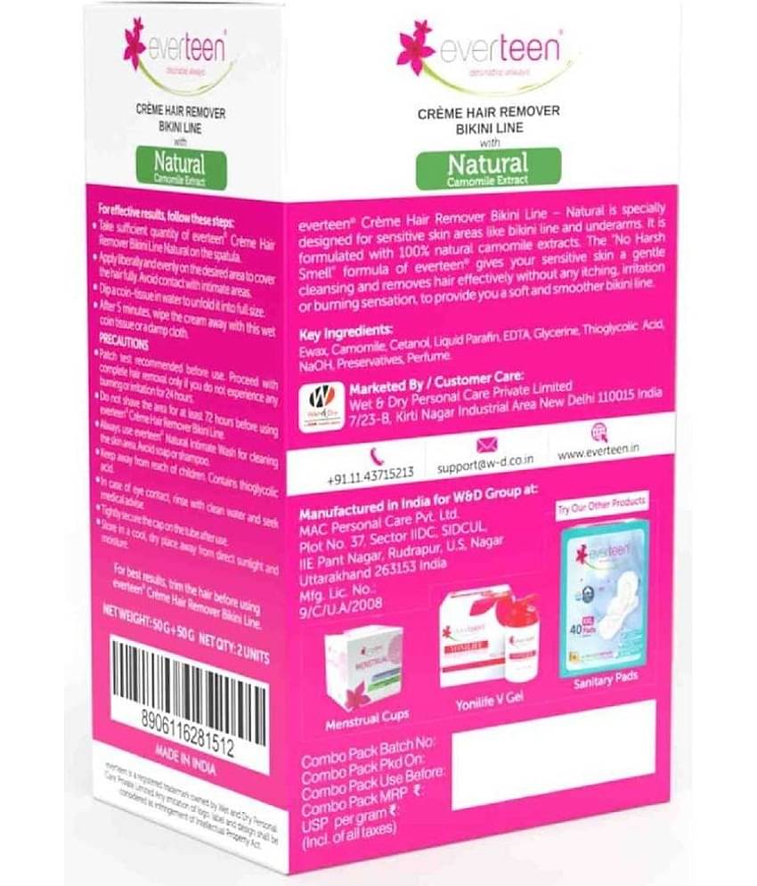 Everteen Natural Bikini Line Hair Remover Creme for Women, Twin Pack (50g + 50 g) Each (Pack of 2)