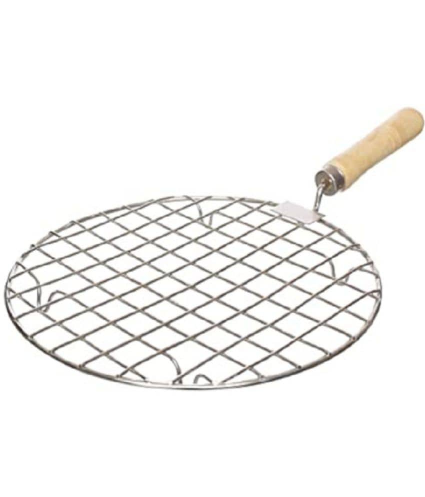 Dynore Stainless Steel Round Papad Jali, Roti Roast Grill with Wooden Handle (1U) - Cookware | Buy online on ZillyBuy
