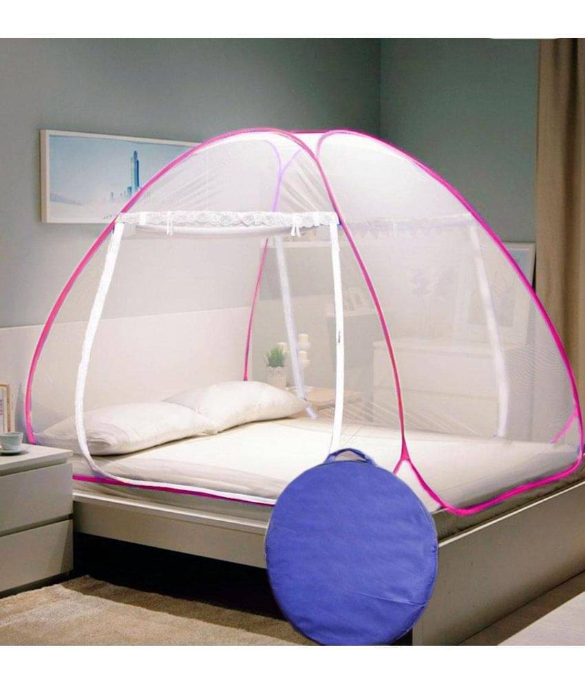 Riddhi Mosquito Net Pink Terylene Foldable Mosquito Net / Machardani (Pack of 1) Riddhi Mosquito Net Pink Terylene Foldable Mosquito Net / Machardani (Pack of 1)