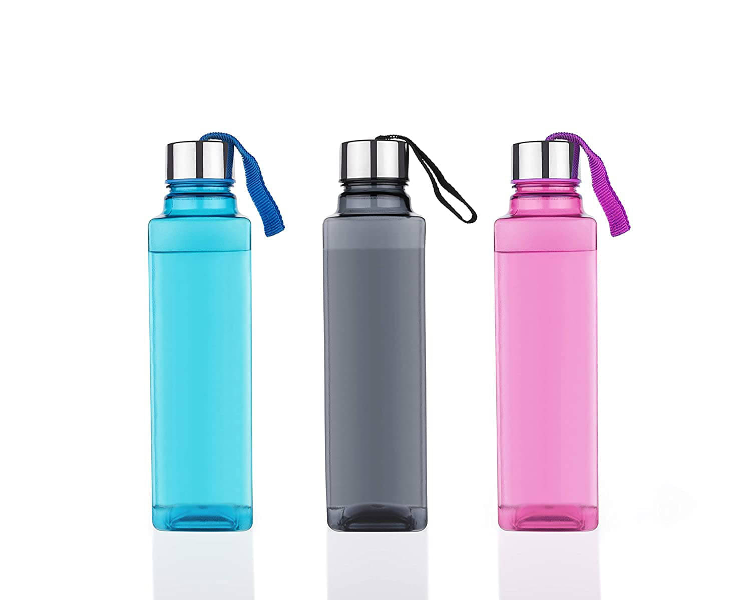     			Kitchen4U - Square  Strap Bottle for fridge Multicolour Water Bottle 1000 mL ( Set of 3 )