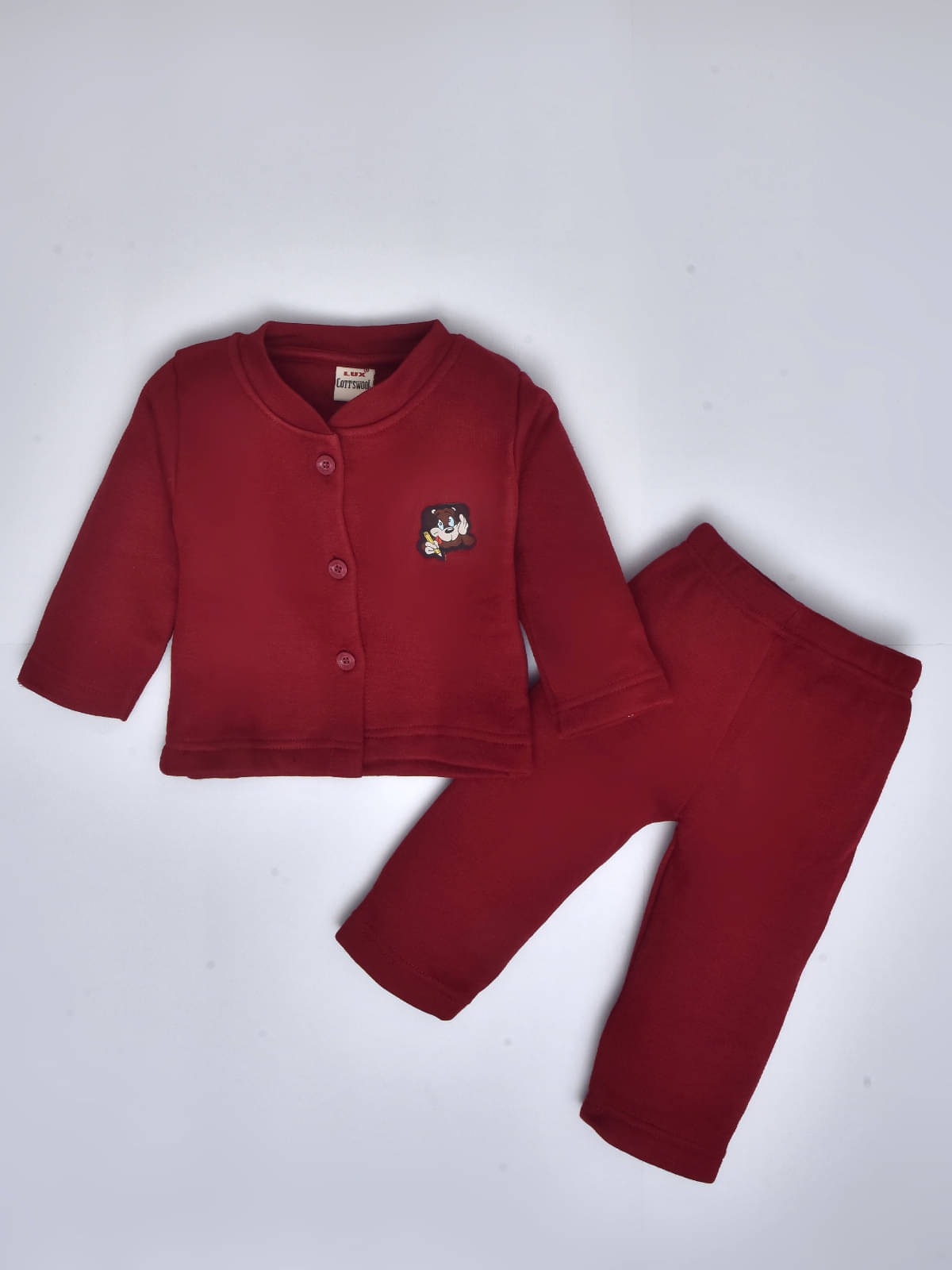     			Lux Cottswool Baby's Maroon Solid Cotton Thermal Set