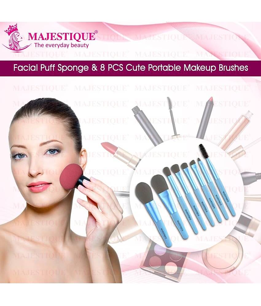 Majestique 8-Piece Makeup Brush Set with Mushroom Sponge Beauty Blender Mini Makeup Brush - 9 Pcs