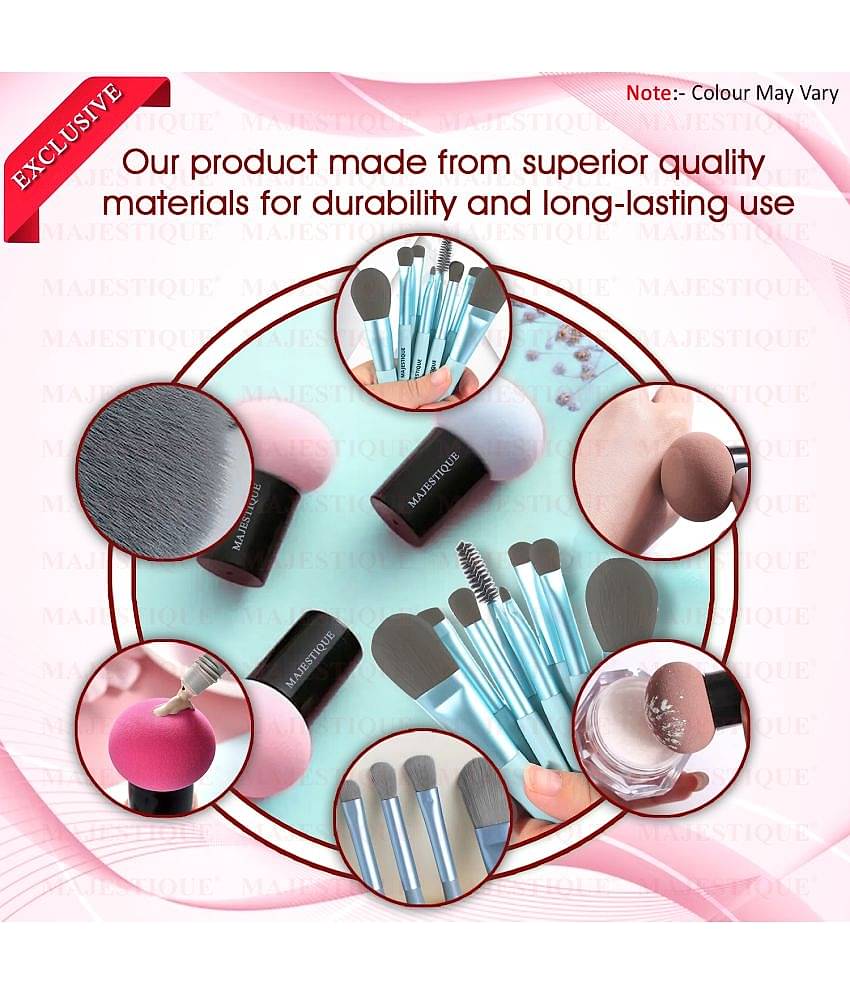 Majestique 8-Piece Makeup Brush Set with Mushroom Sponge Beauty Blender Mini Makeup Brush - 9 Pcs