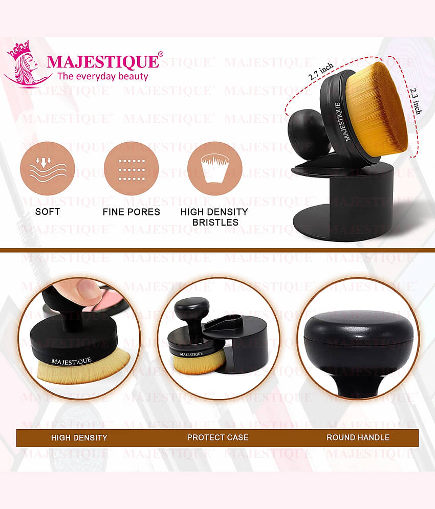 Majestique 1 Pcs Flat Round Shaped, Professional Foundation Blender Brush Portable Cosmetic Brush