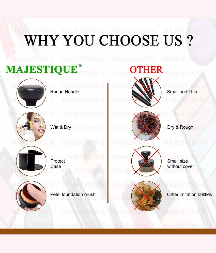 Majestique 1 Pcs Flat Round Shaped, Professional Foundation Blender Brush Portable Cosmetic Brush