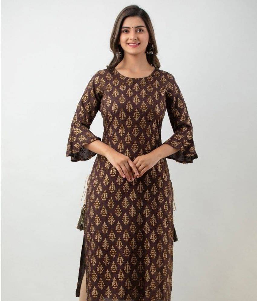 MAUKA - Brown Rayon Women's Straight Kurti ( Pack of 1 ) MAUKA - Brown Rayon Women's Straight Kurti ( Pack of 1 )
