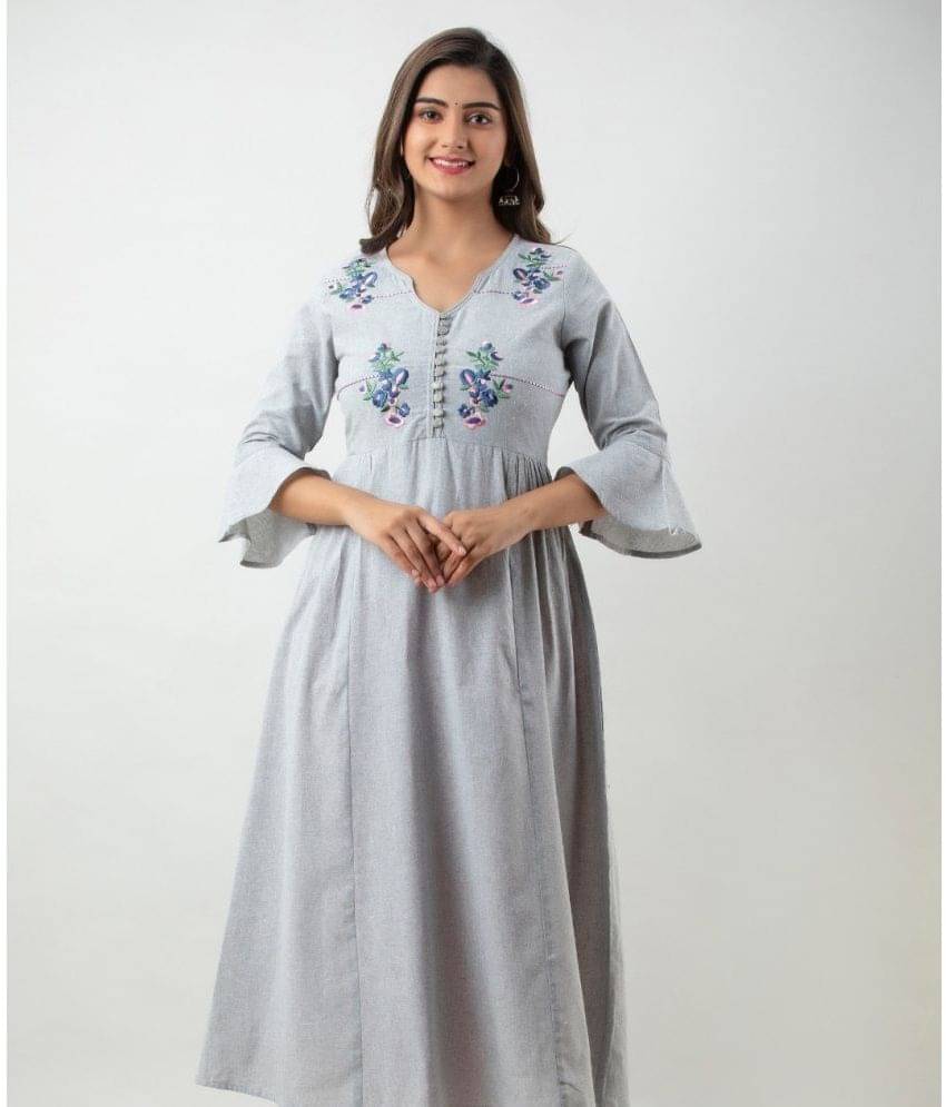 MAUKA - Light Grey Rayon Women's Flared Kurti ( Pack of 1 ) MAUKA - Light Grey Rayon Women's Flared Kurti ( Pack of 1 )
