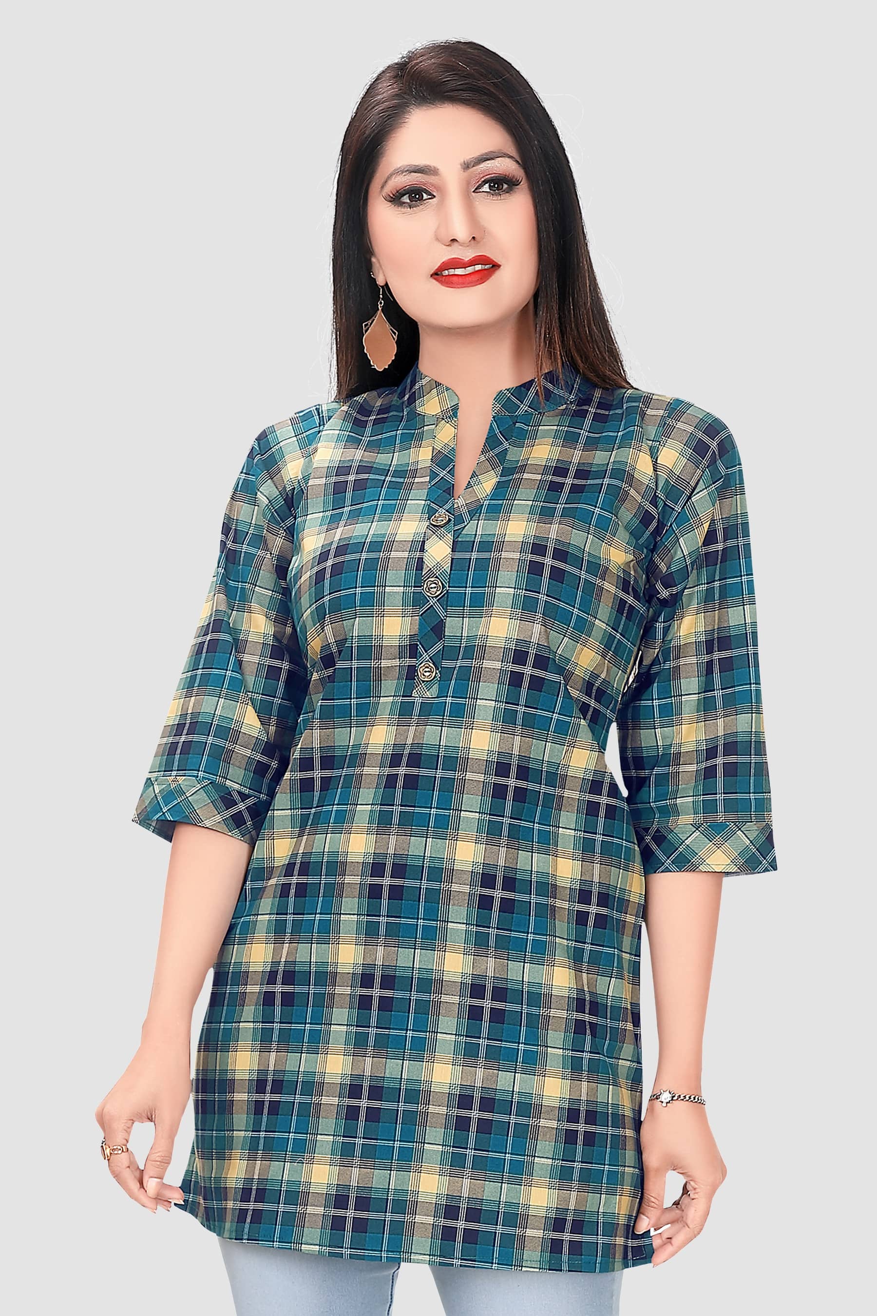 Meher Impex Women Checks Cotton Blend Shirt ( Green )