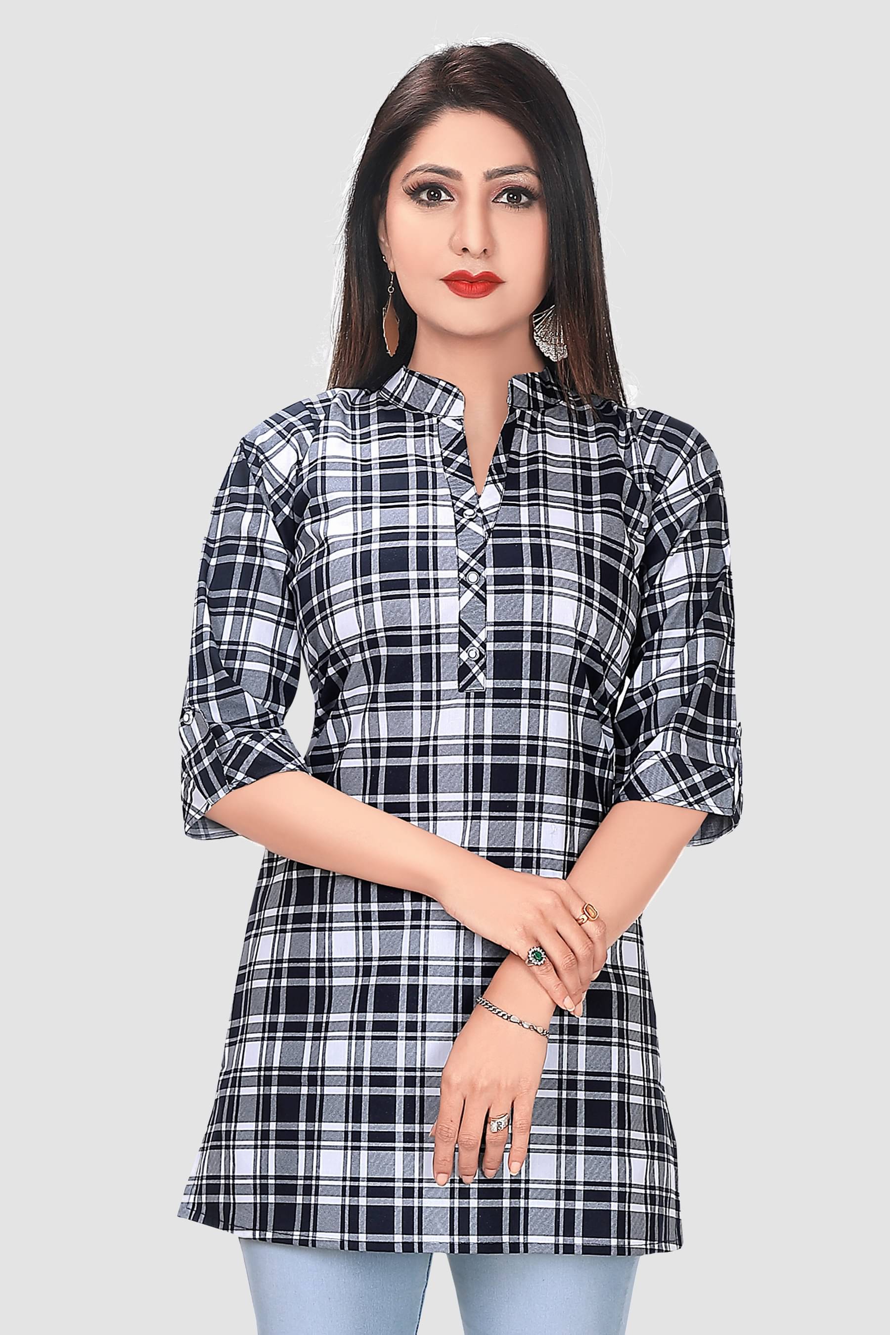     			Meher Impex Women Checks Cotton Blend Shirt ( Off White )