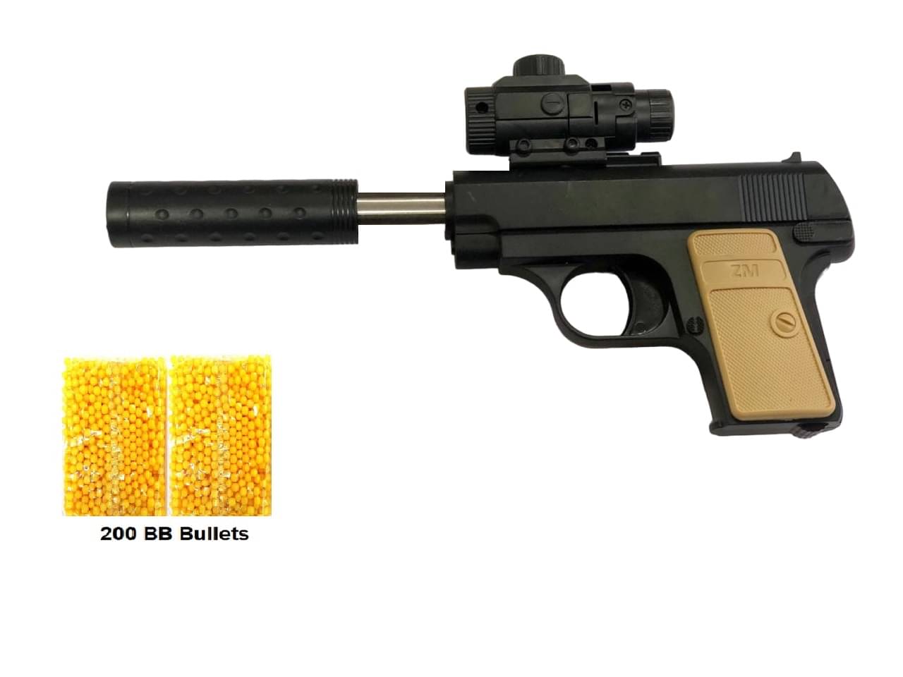     			Mouser Pistol Toy Shooting Gun with Suppressor & 200 Plastic Bullets for Kids Age 15 Years & Above | Pull Back The Suppressor to Load Gun