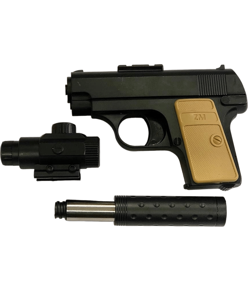 Mouser Pistol Toy Shooting Gun with Suppressor & 200 Plastic Bullets for Kids Age 15 Years & Above | Pull Back The Suppressor to Load Gun