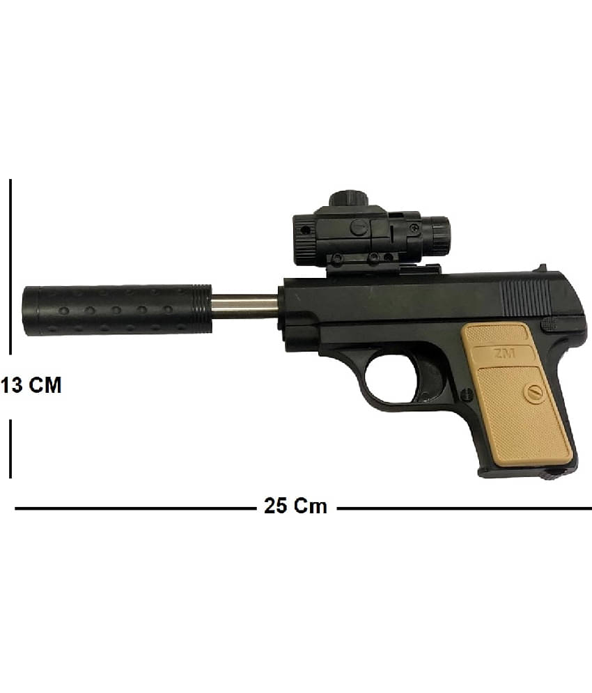 Mouser Pistol Toy Shooting Gun with Suppressor & 200 Plastic Bullets for Kids Age 15 Years & Above | Pull Back The Suppressor to Load Gun