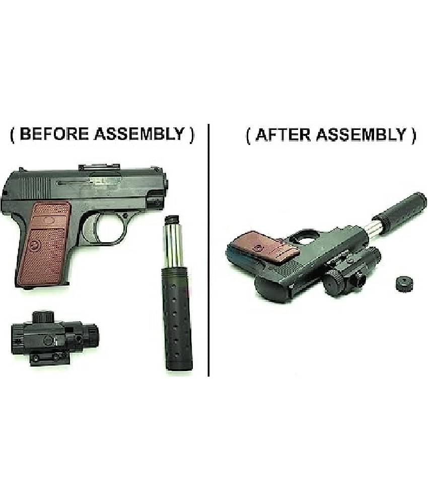 Mouser Pistol Toy Shooting Gun with Suppressor & 200 Plastic Bullets for Kids Age 15 Years & Above | Pull Back The Suppressor to Load Gun