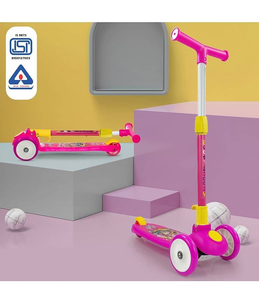 NHR Smart Kick Scooter with 3 Level Adjustable Height, Foldable Scooter for Kids, Scooty, Kids Scooter 5 Years+, Scooter for Kids 3 Years, Skating Cycle, Road Runner, Kick Scooter, Kids Scooty, Birthday Gift (3 to 8 Years, Pink)