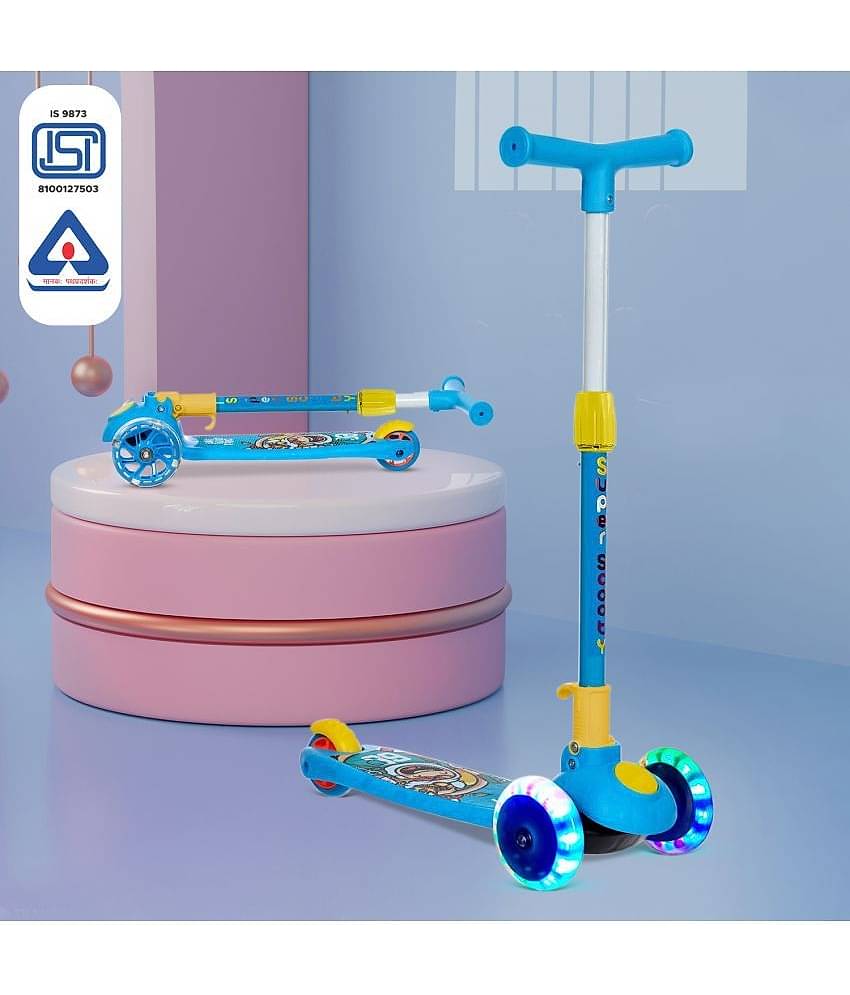 NHR Smart Kick Scooter with LED Wheels & 3 Level Adjustable Height, Foldable Scooter for Kids, Scooty, Kids Scooter 3 Years+, Scooter for Kids, Skating Cycle, Road Runner, Kick Scooter, Kids Scooty, Birthday Gift-Blue (Weigh Capacity Up To 45 Kg)