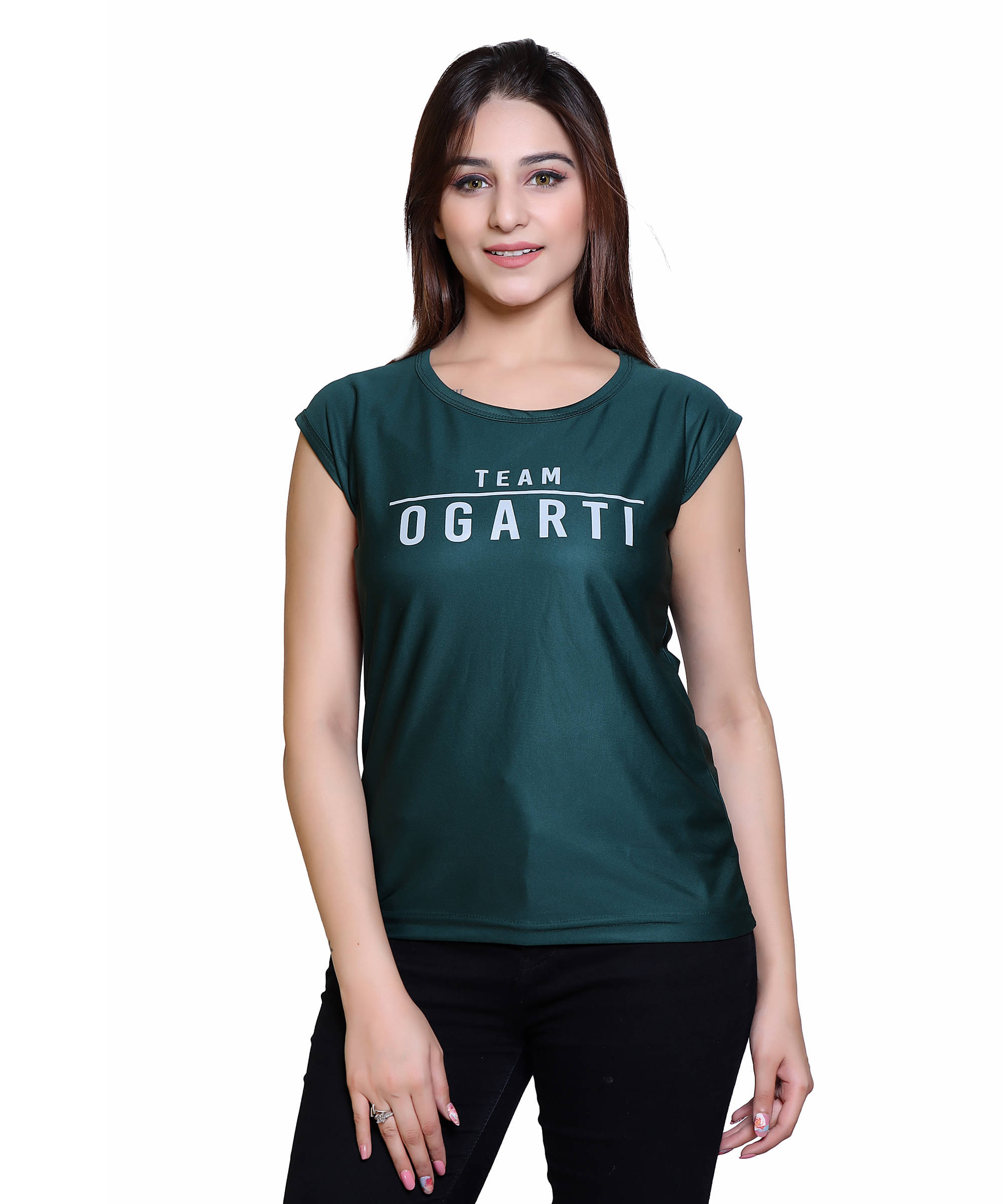 Ogarti Women Lycra Printed Regular Fit Round Neck T-Shirt ( Green ) Ogarti Women Lycra Printed Regular Fit Round Neck T-Shirt ( Green )