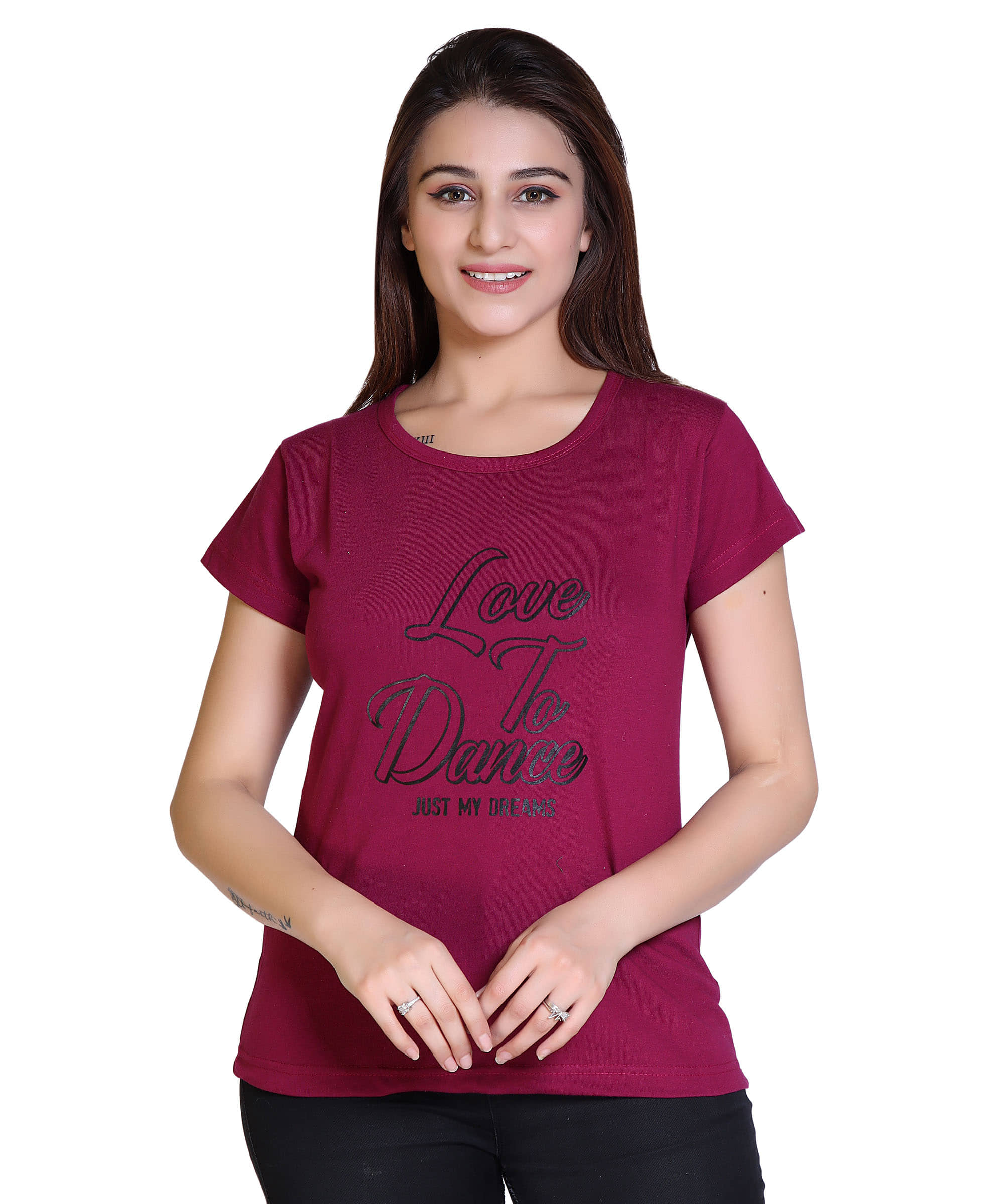 Ogarti Women Cotton Blend Printed Regular Fit Round Neck T-Shirt ( Grey )