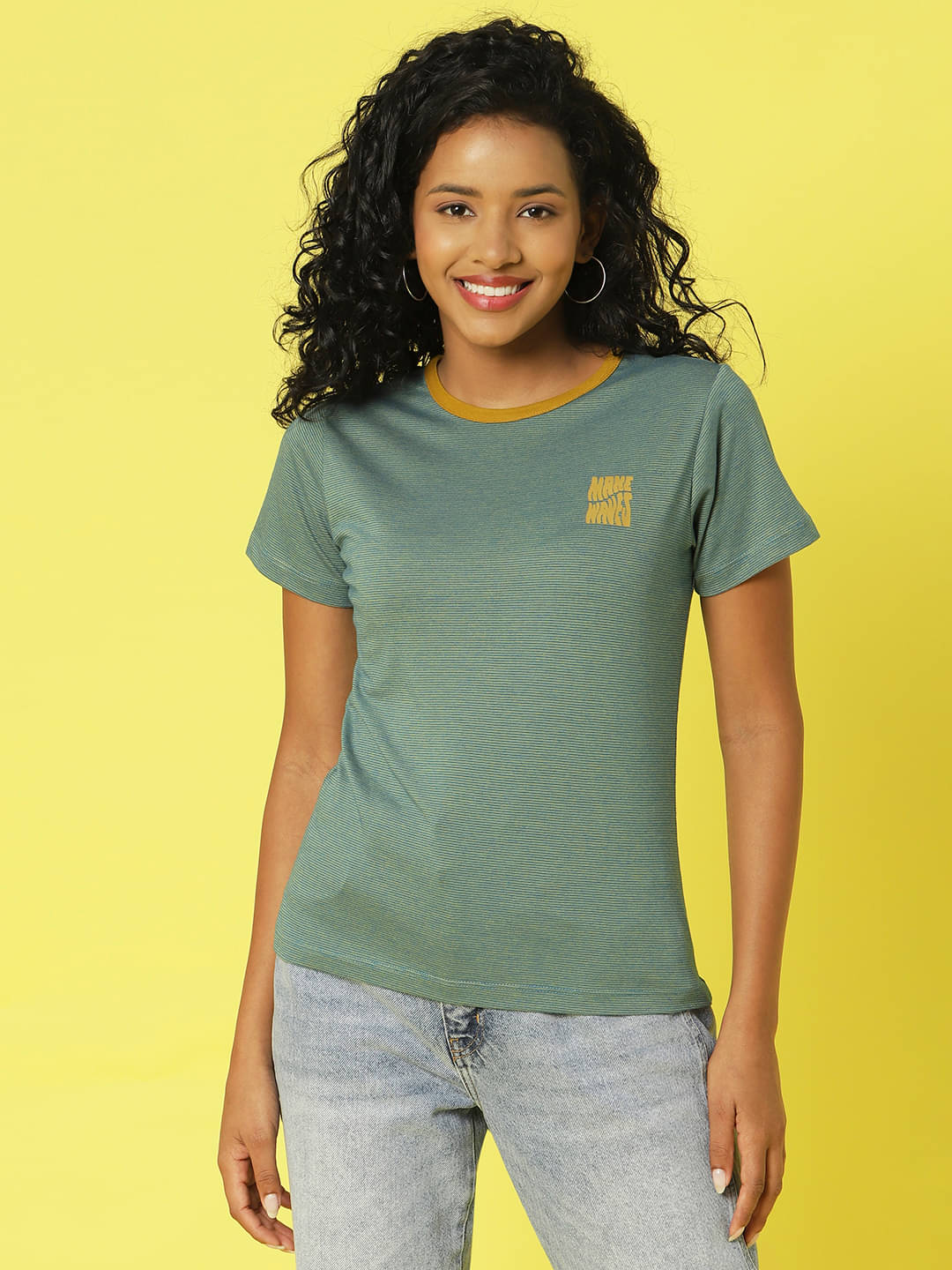     			Rigo Women Cotton Striped Slim Fit Round Neck T-Shirt ( Green )