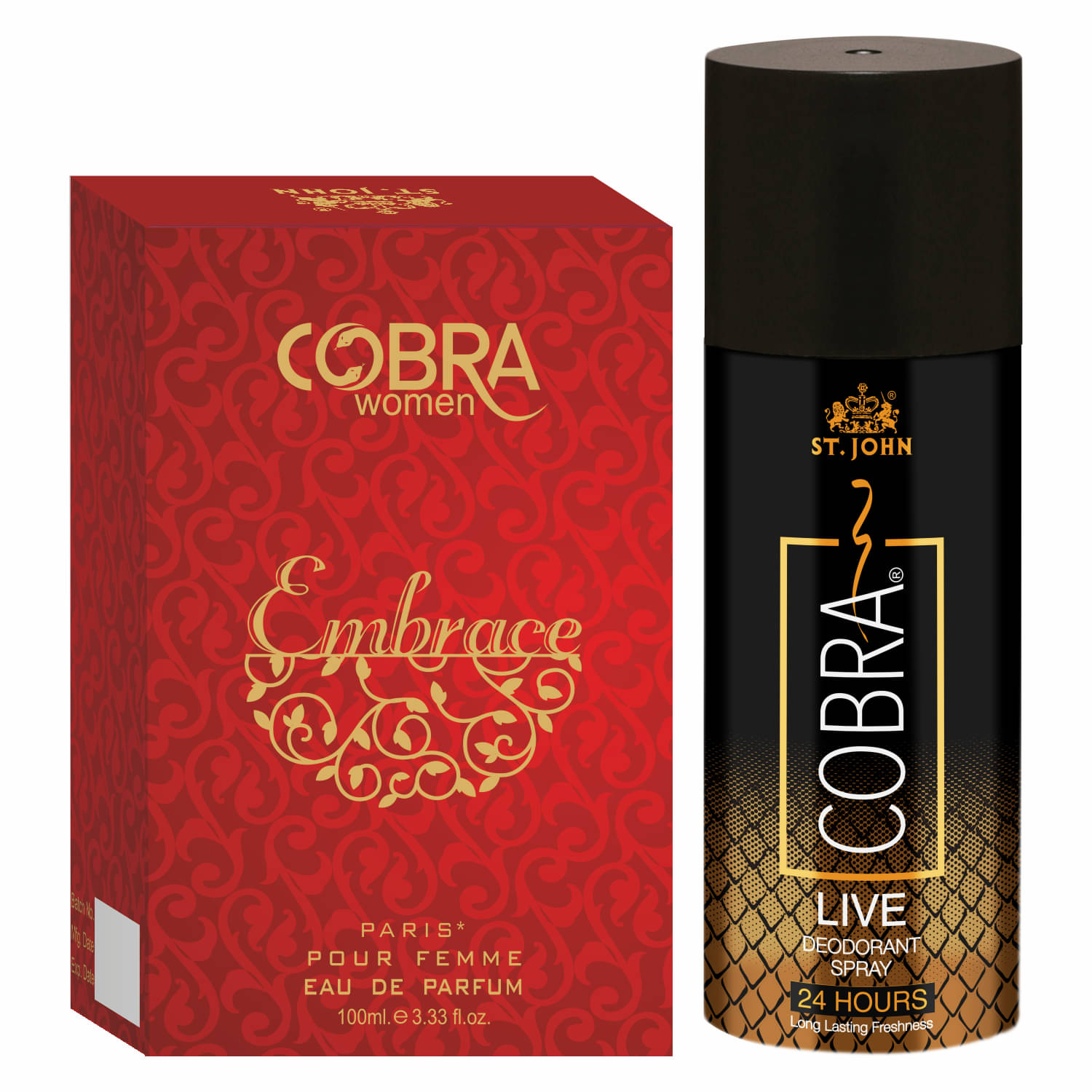     			ST.JOHN Cobra Live 150ml & Cobra Embrace 100ml Deodorant Spray & Perfume for Men (250ml) - Pack of 2