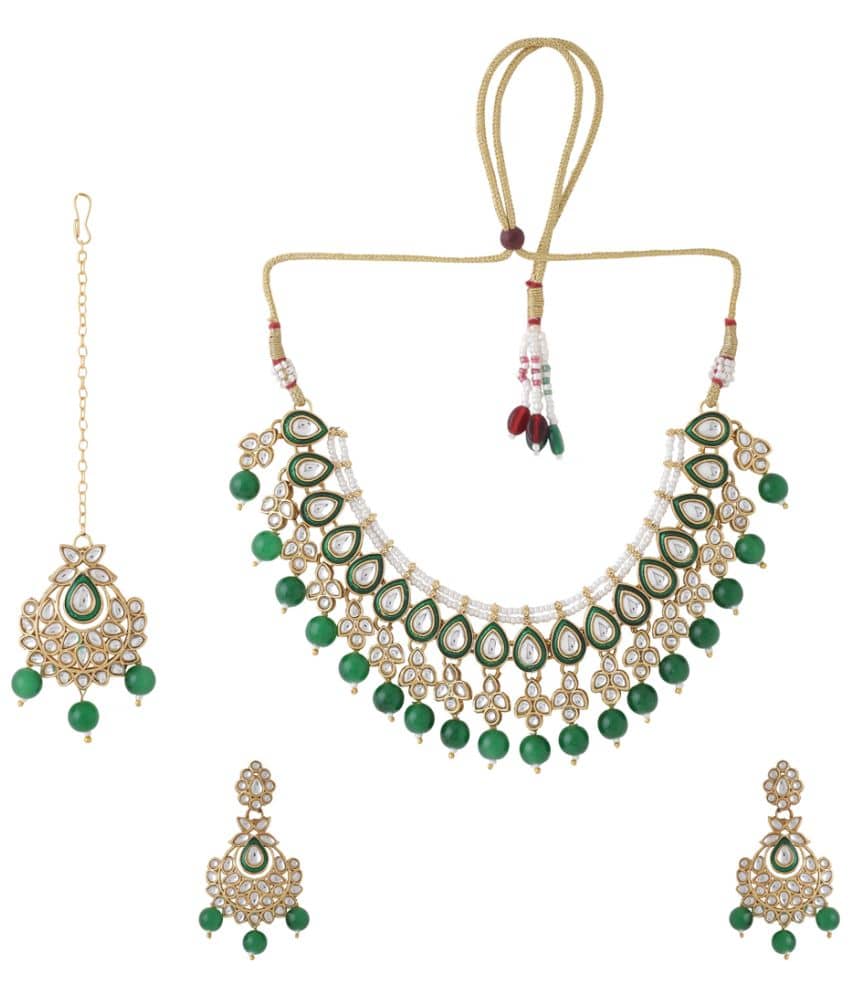 VIRAASI - Green Brass Necklace Set ( Pack of 1 )