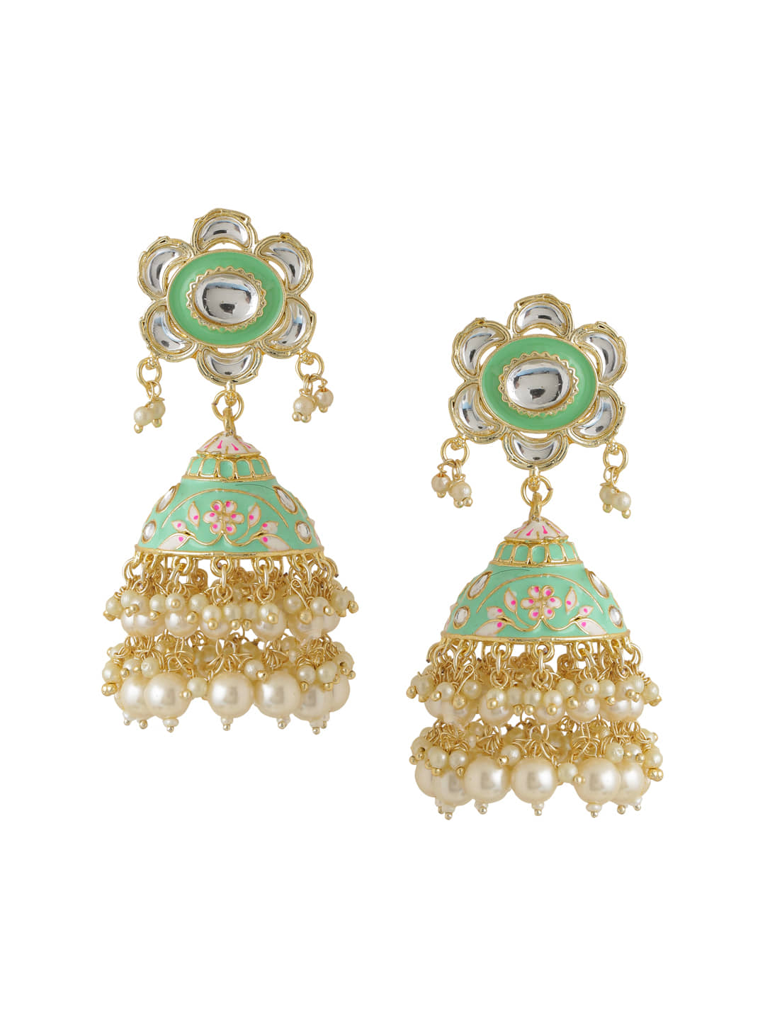 VIRAASI - Mint Green Jhumki Earrings ( Pack of 1 ) - Earrings | Buy online on ZillyBuy