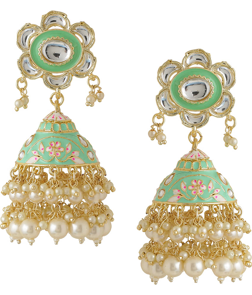 VIRAASI - Mint Green Jhumki Earrings ( Pack of 1 ) - Earrings | Buy online on ZillyBuy