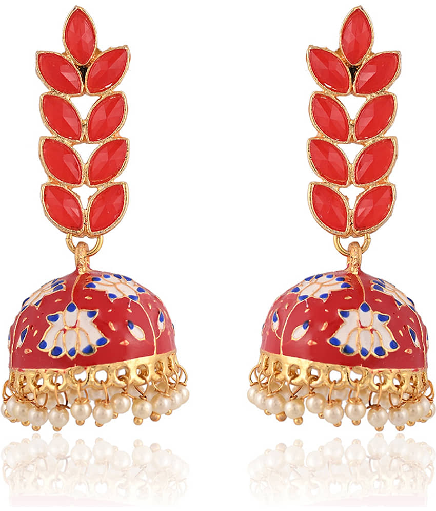 VIRAASI - Red Jhumki Earrings ( Pack of 1 ) - Earrings | Buy online on ZillyBuy