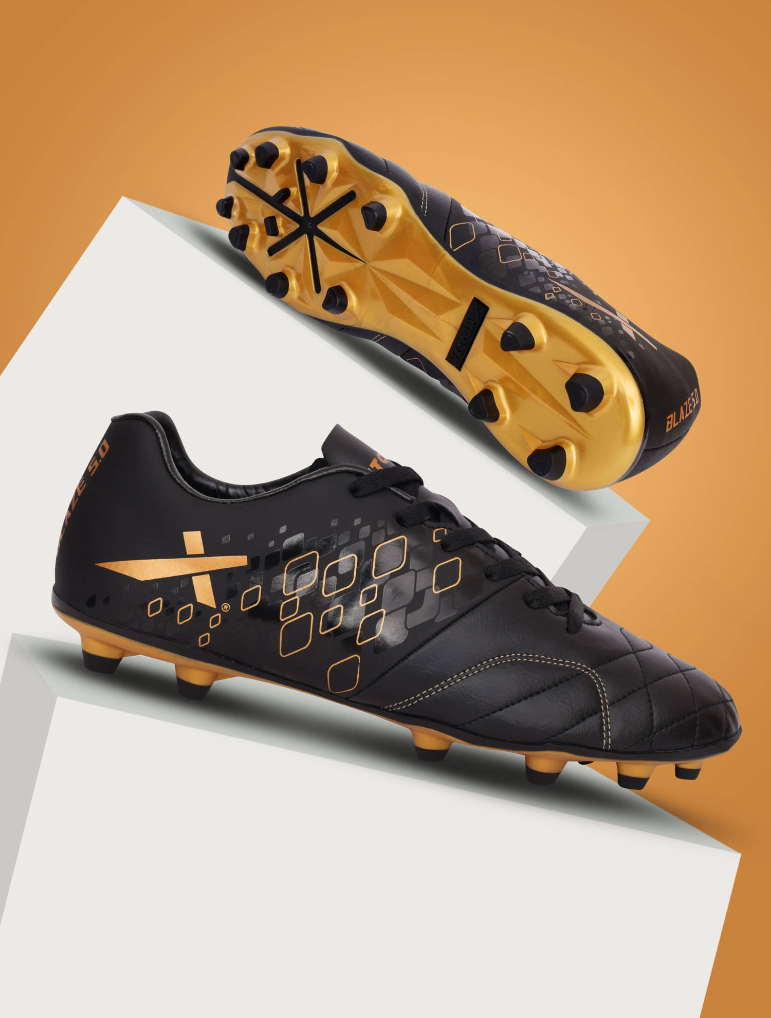 Vector X Blaze 5.0 Black Gold Football Shoes     			Vector X Blaze 5.0 Black Gold Football Shoes