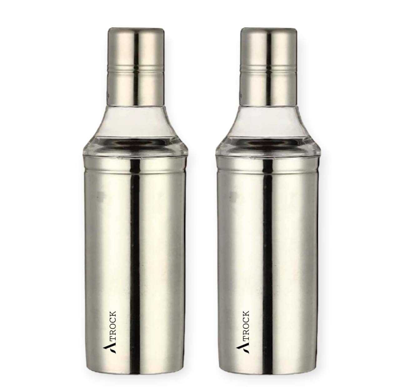 ATROCK - Oil Dispenser 1litre Steel Silver Oil Container ( Set of 2 )