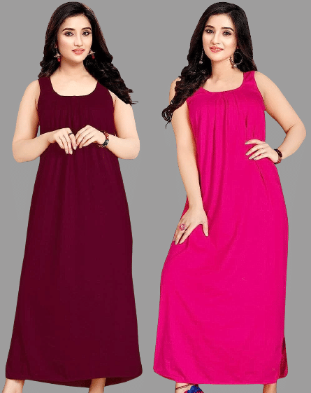 BROUZZZ4U - Maroon Hosiery Women's Nightwear Nighty & Night Gowns ( Pack of 2 ) BROUZZZ4U - Maroon Hosiery Women's Nightwear Nighty & Night Gowns ( Pack of 2 )