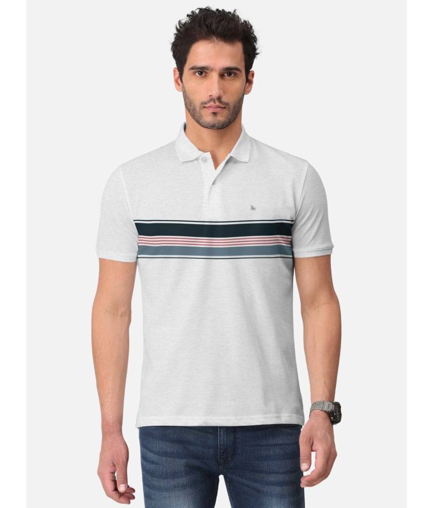 BULLMER Pack of 1 Cotton Blend Regular Fit Striped Half Sleeves Men's Polo T Shirt ( Light Grey )     			BULLMER Pack of 1 Cotton Blend Regular Fit Striped Half Sleeves Men's Polo T Shirt ( Light Grey )