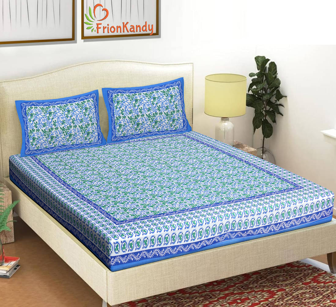 FrionKandy Living Cotton Double Bedsheet ( Blue ) FrionKandy Living Cotton Double Bedsheet ( Blue )