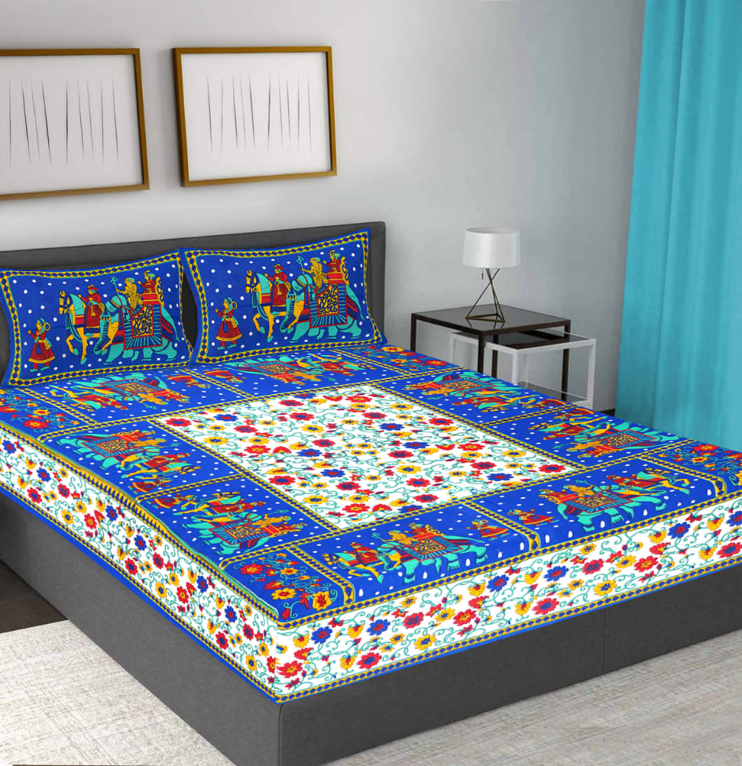     			FrionKandy Living Cotton Double Bedsheet ( Blue )