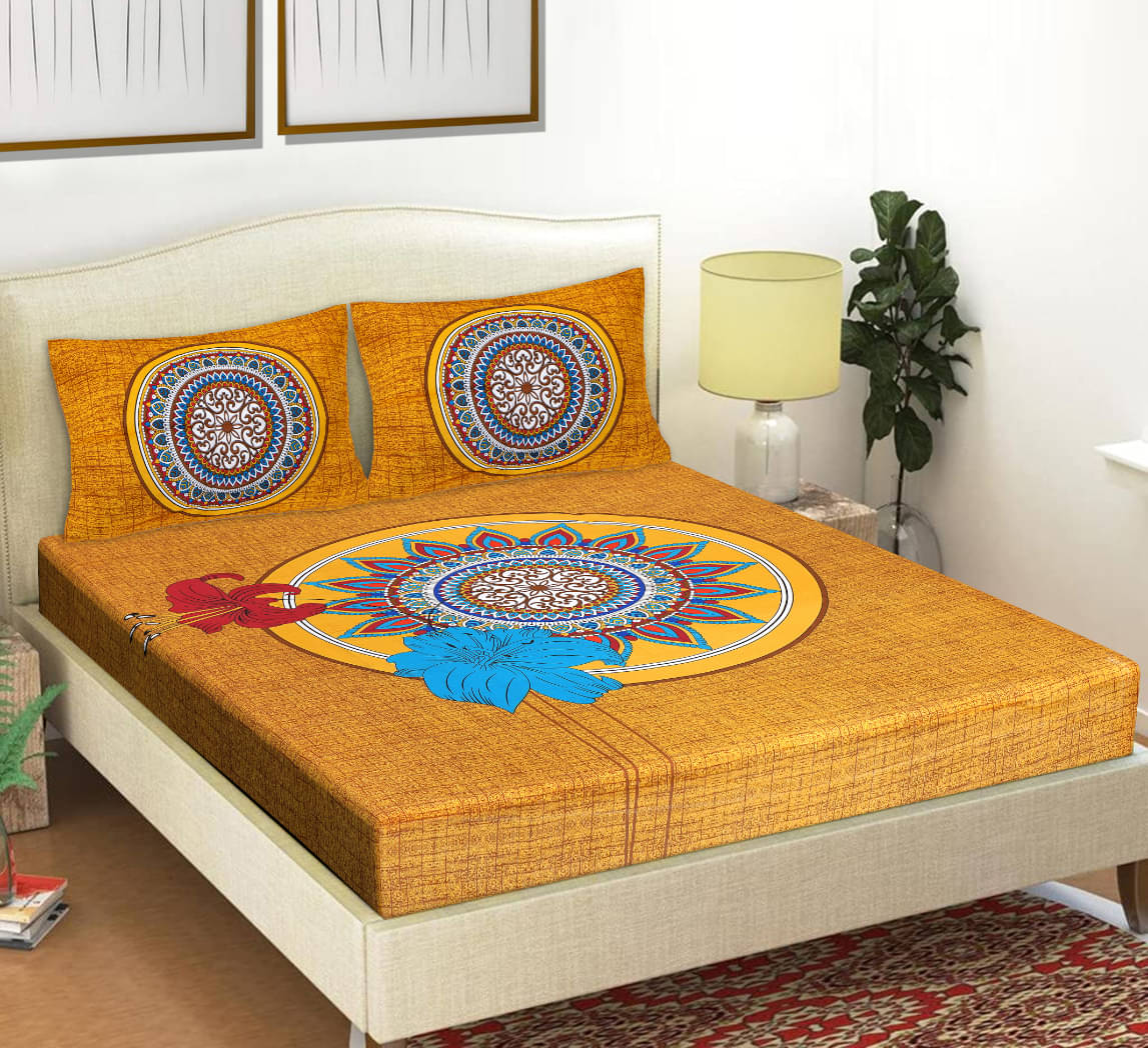 FrionKandy Living Cotton Double Bedsheet ( Yellow ) FrionKandy Living Cotton Double Bedsheet ( Yellow )