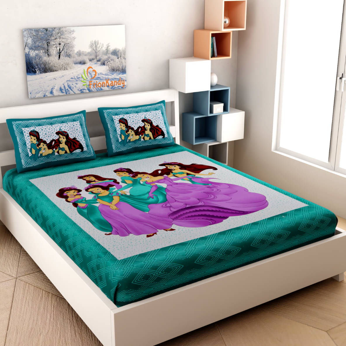     			FrionKandy Living Cotton Double Bedsheet ( Sea Green )