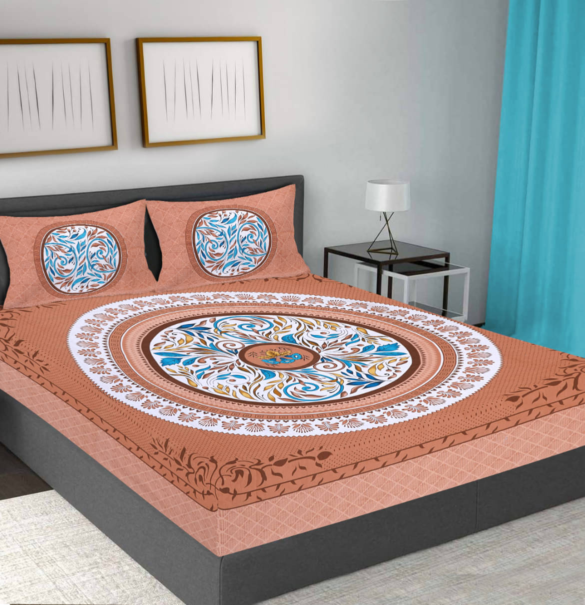 FrionKandy Living Cotton Abstract Double Bedsheet with 2 Pillow Covers - Brown FrionKandy Living Cotton Abstract Double Bedsheet with 2 Pillow Covers - Brown