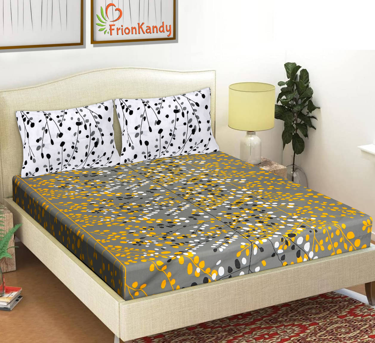     			FrionKandy Living Cotton Double Bedsheet ( Grey )