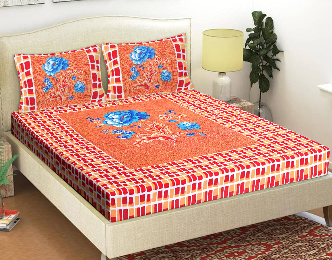     			FrionKandy Living Cotton Double Bedsheet ( Orange )