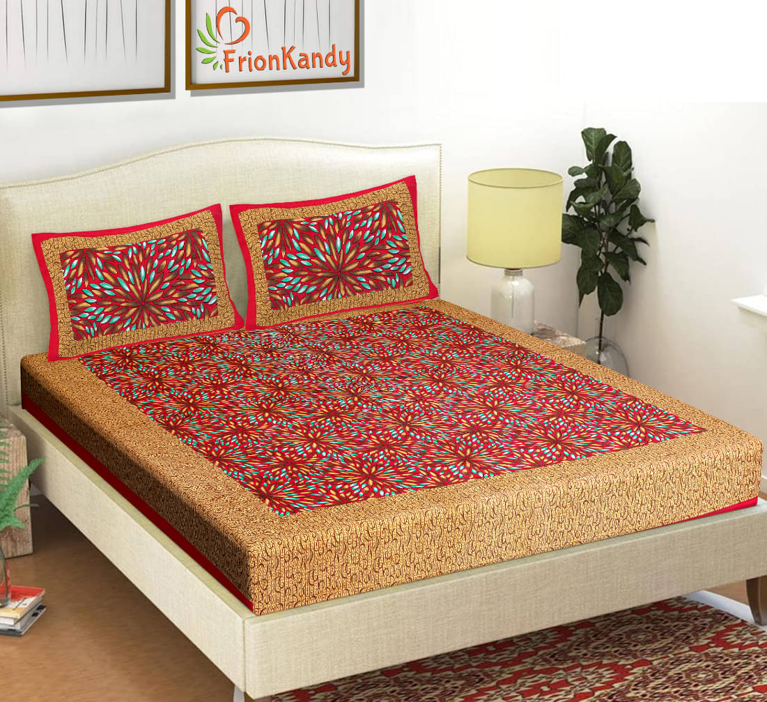 FrionKandy Living Cotton Double Bedsheet ( Red ) FrionKandy Living Cotton Double Bedsheet ( Red )