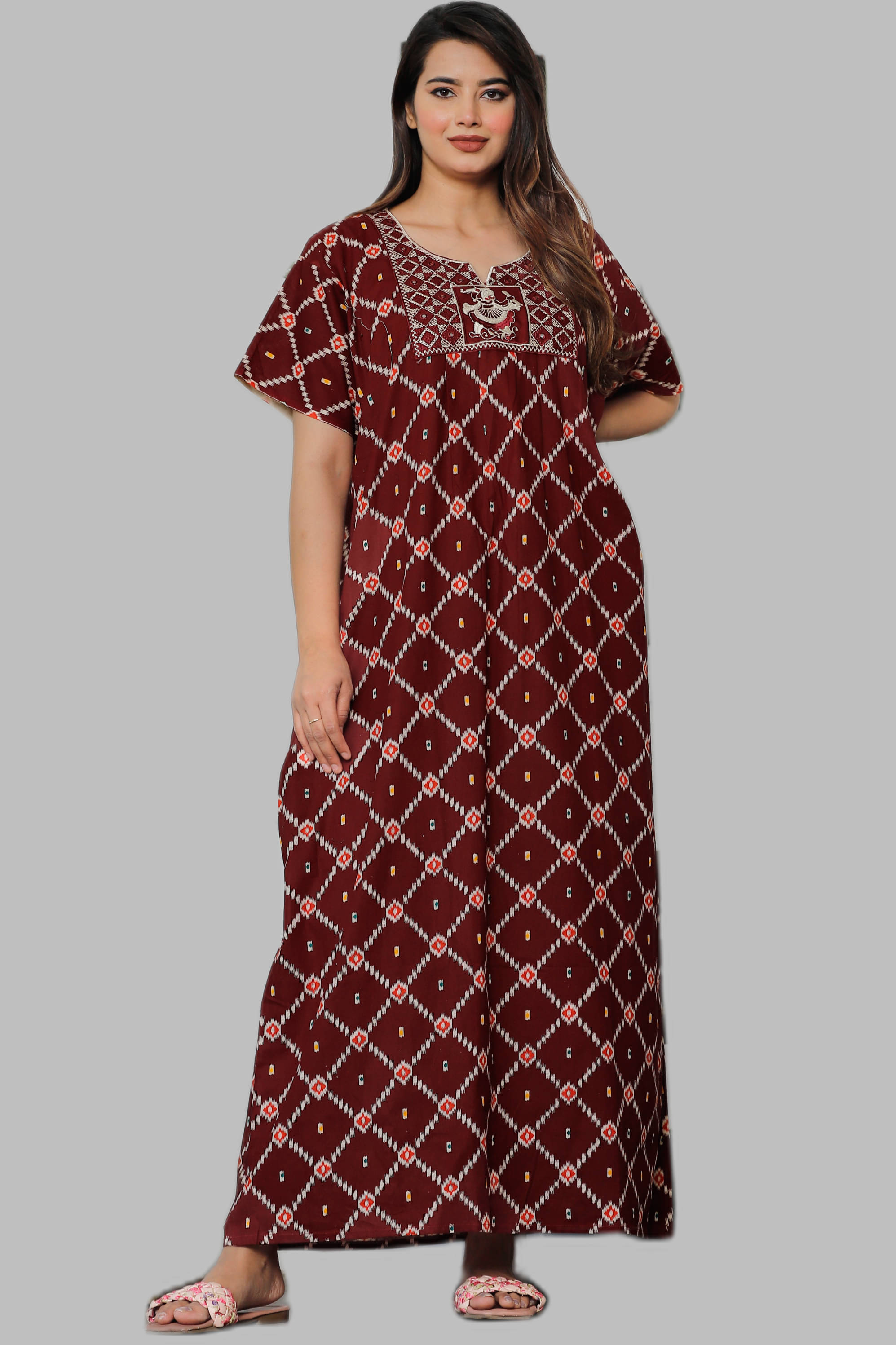     			G4Girl Cotton Printed Women Regular Nighty ( Maroon )