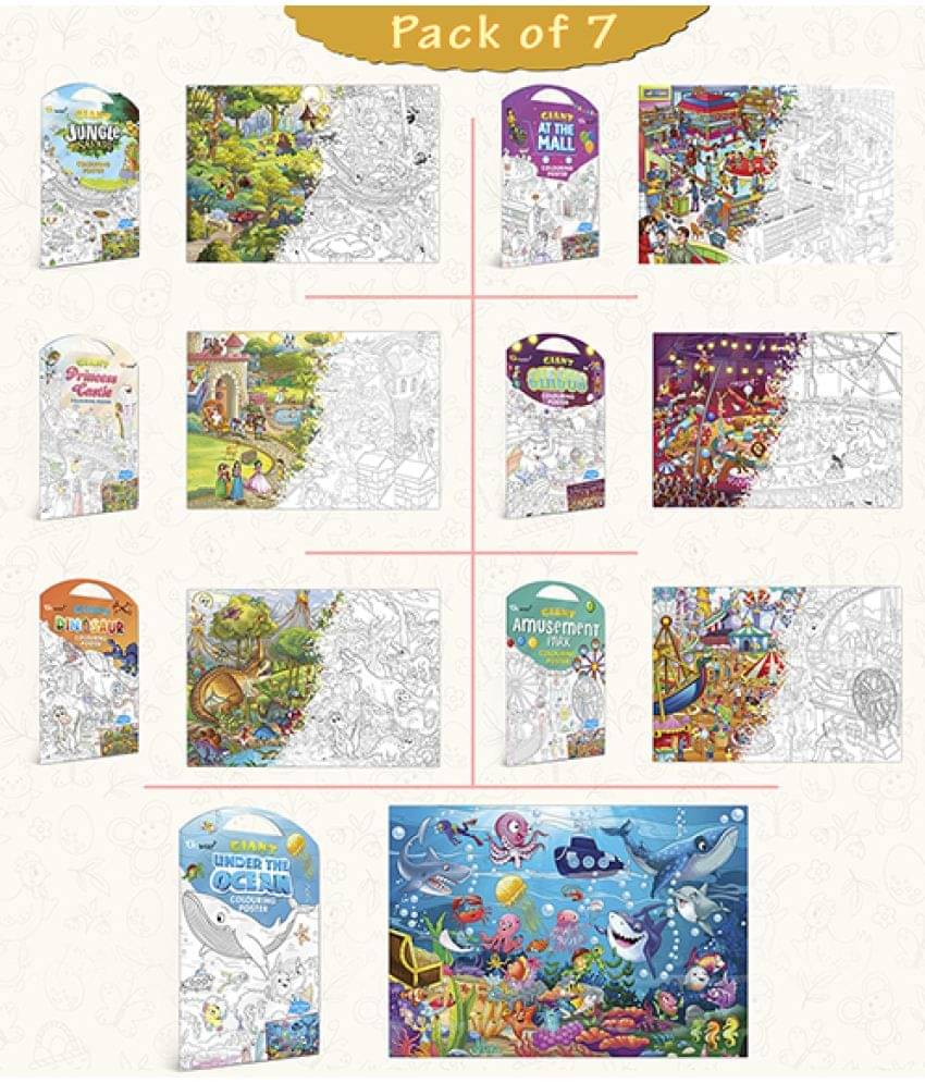 GIANT JUNGLE SAFARI COLOURING , GIANT AT THE MALL COLOURING , GIANT PRINCESS CASTLE COLOURING , GIANT CIRCUS COLOURING , GIANT DINOSAUR COLOURING , GIANT AMUSEMENT PARK COLOURING  and GIANT UNDER THE OCEAN COLOURING  | Combo pack of 7     			GIANT JUNGLE SAFARI COLOURING , GIANT AT THE MALL COLOURING , GIANT PRINCESS CASTLE COLOURING , GIANT CIRCUS COLOURING , GIANT DINOSAUR COLOURING , GIANT AMUSEMENT PARK COLOURING  and GIANT UNDER THE OCEAN COLOURING  | Combo pack of 7