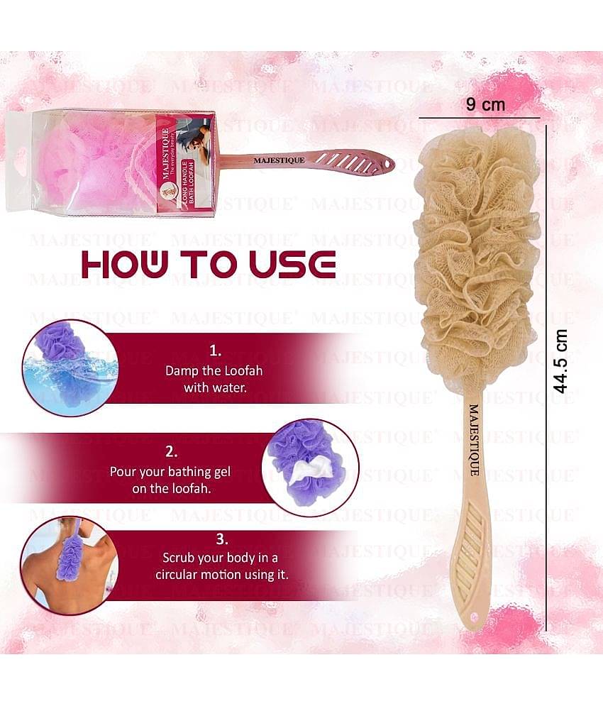 Majestique Body Scrubber Long Handle Loofah, Soft Nylon Mesh Sponge (Multicolor)