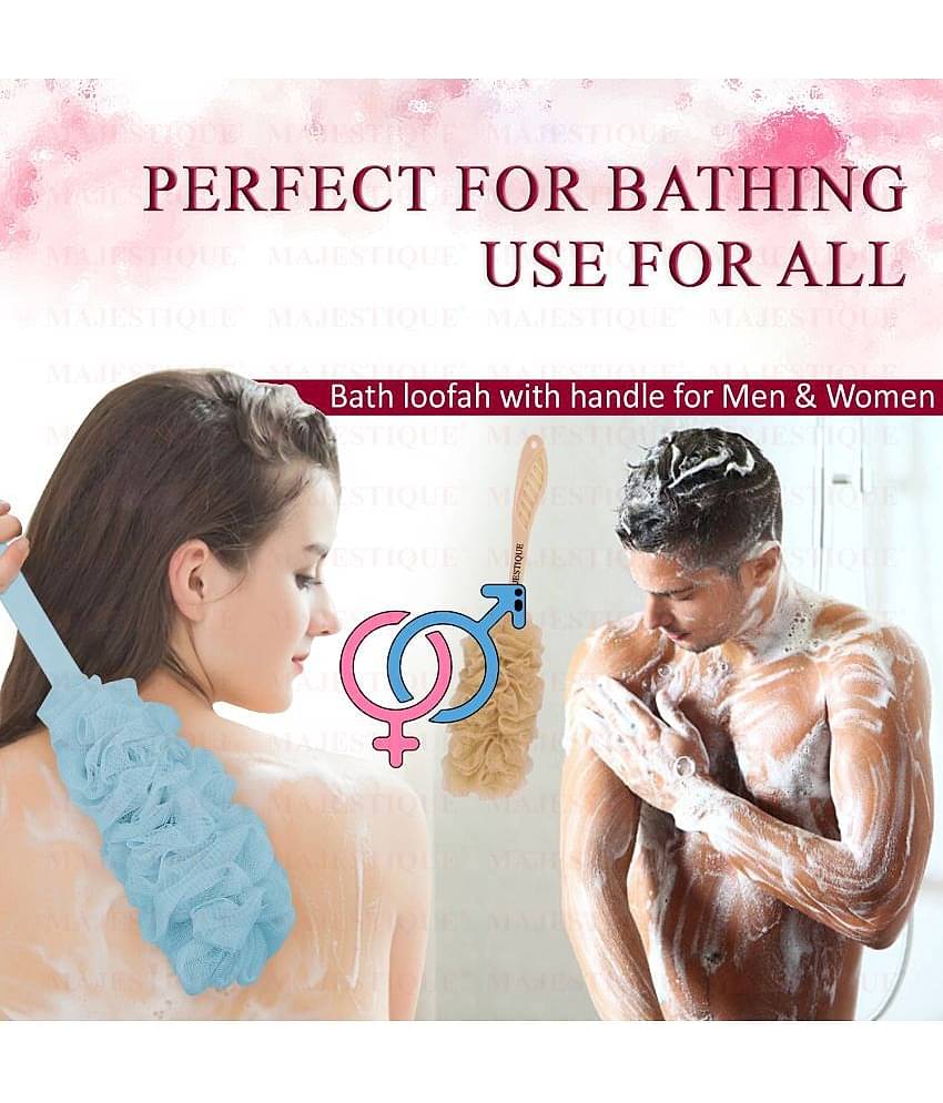 Majestique Body Scrubber Long Handle Loofah, Soft Nylon Mesh Sponge (Multicolor)
