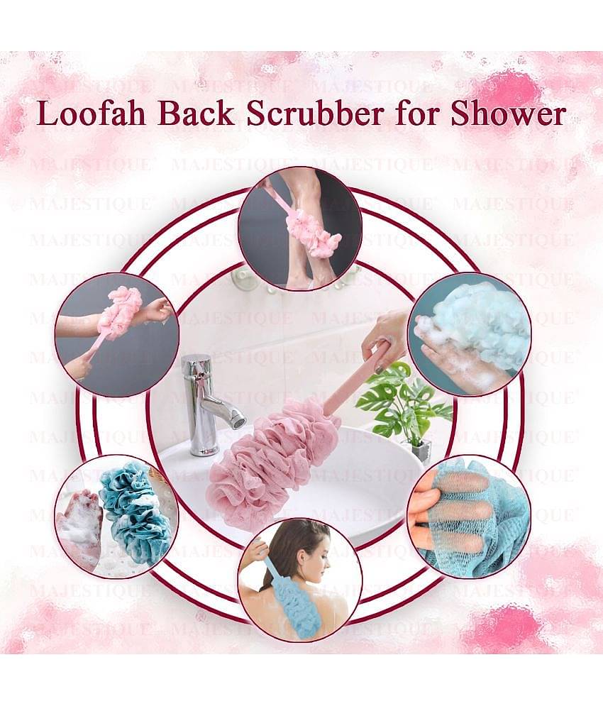 Majestique Body Scrubber Long Handle Loofah, Soft Nylon Mesh Sponge (Multicolor)