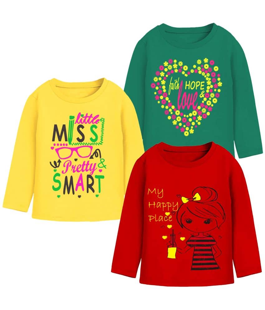MIST N FOGG Pack of 3 Girls Cotton Blend T-Shirt ( Multi )
